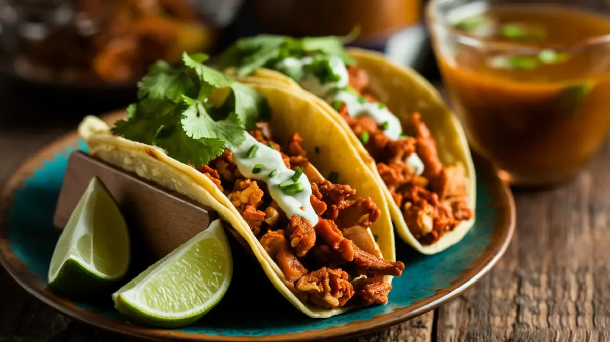 Crispy birria tacos with consommé, lime, and cilantro