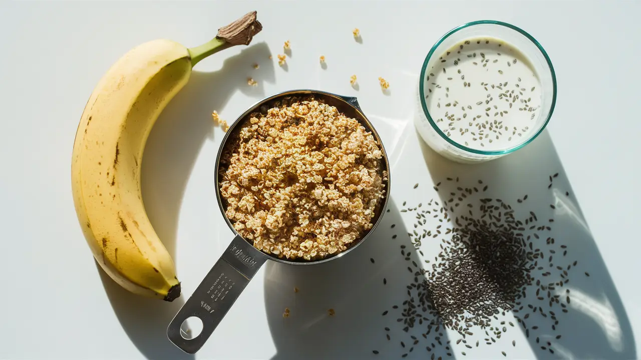 Puffed quinoa with banana and almond milk for breakfast