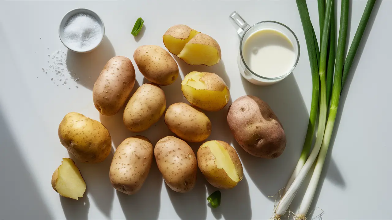 Ingredients for 4 ingredient potato soup: potatoes, milk, green onions, garlic salt