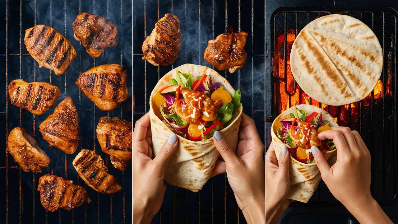 Grilling and assembling chicken pita