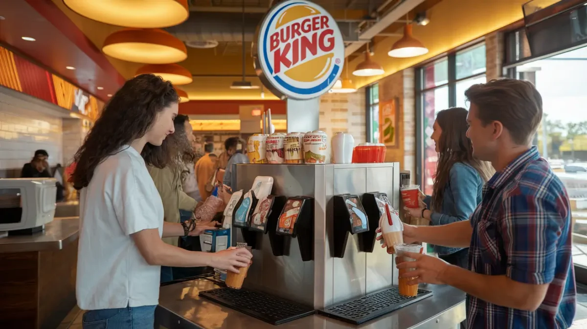 A Burger King restaurant with a self-service soda fountain