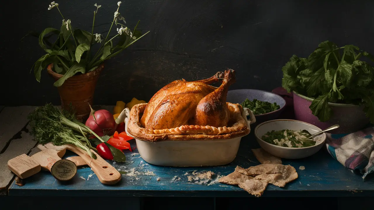 Leftover turkey being prepared for a homemade pot pie