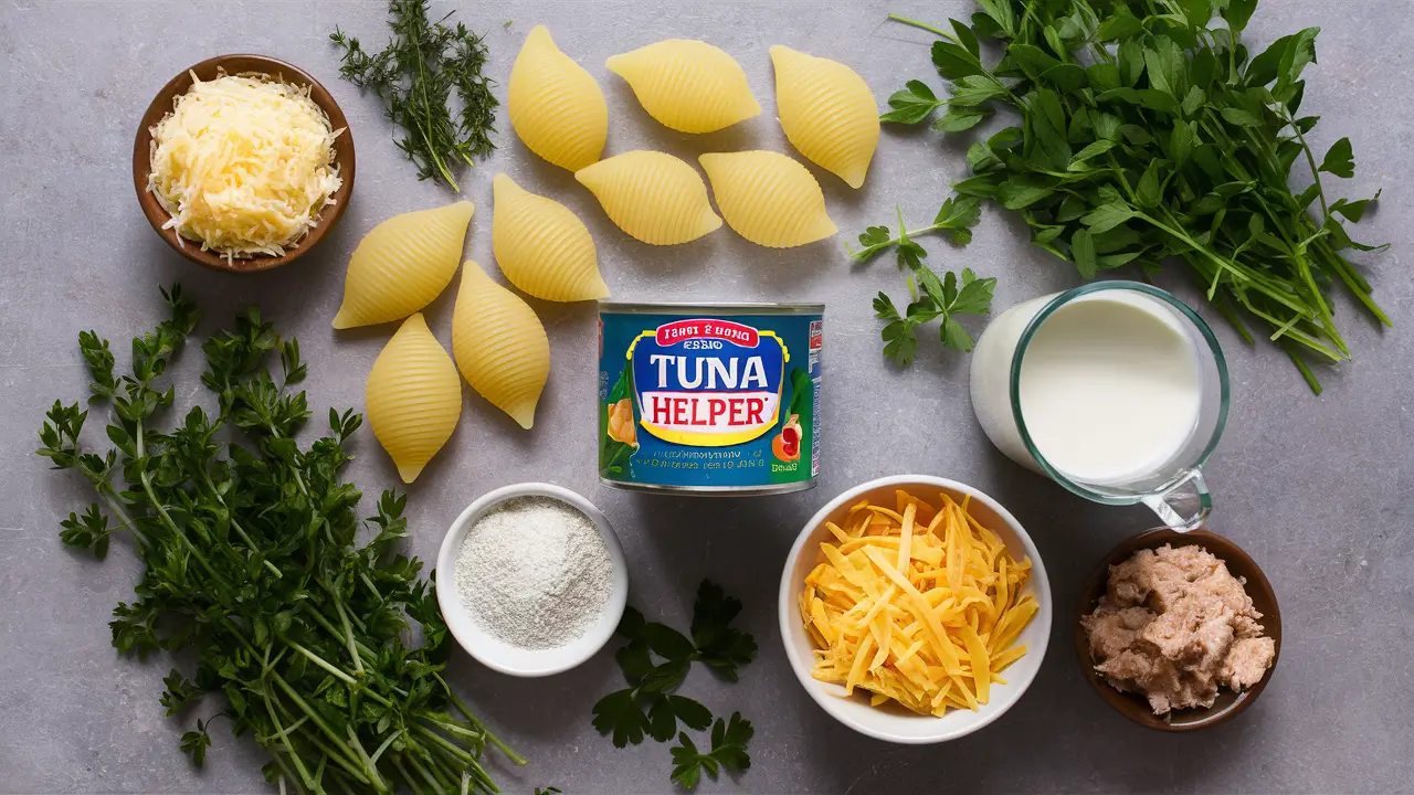 Ingredients for making tuna helper recipe