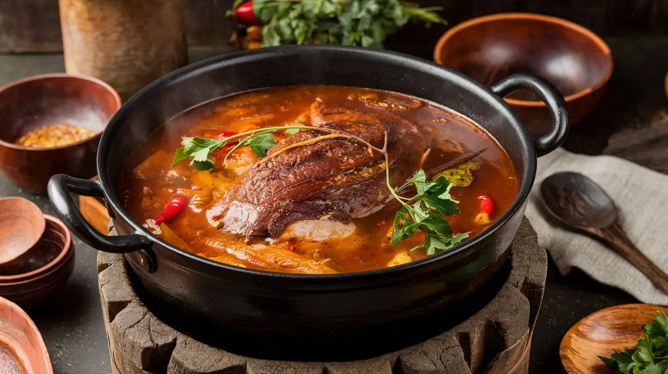  Traditional birria stew being slow-cooked with chilies and herbs