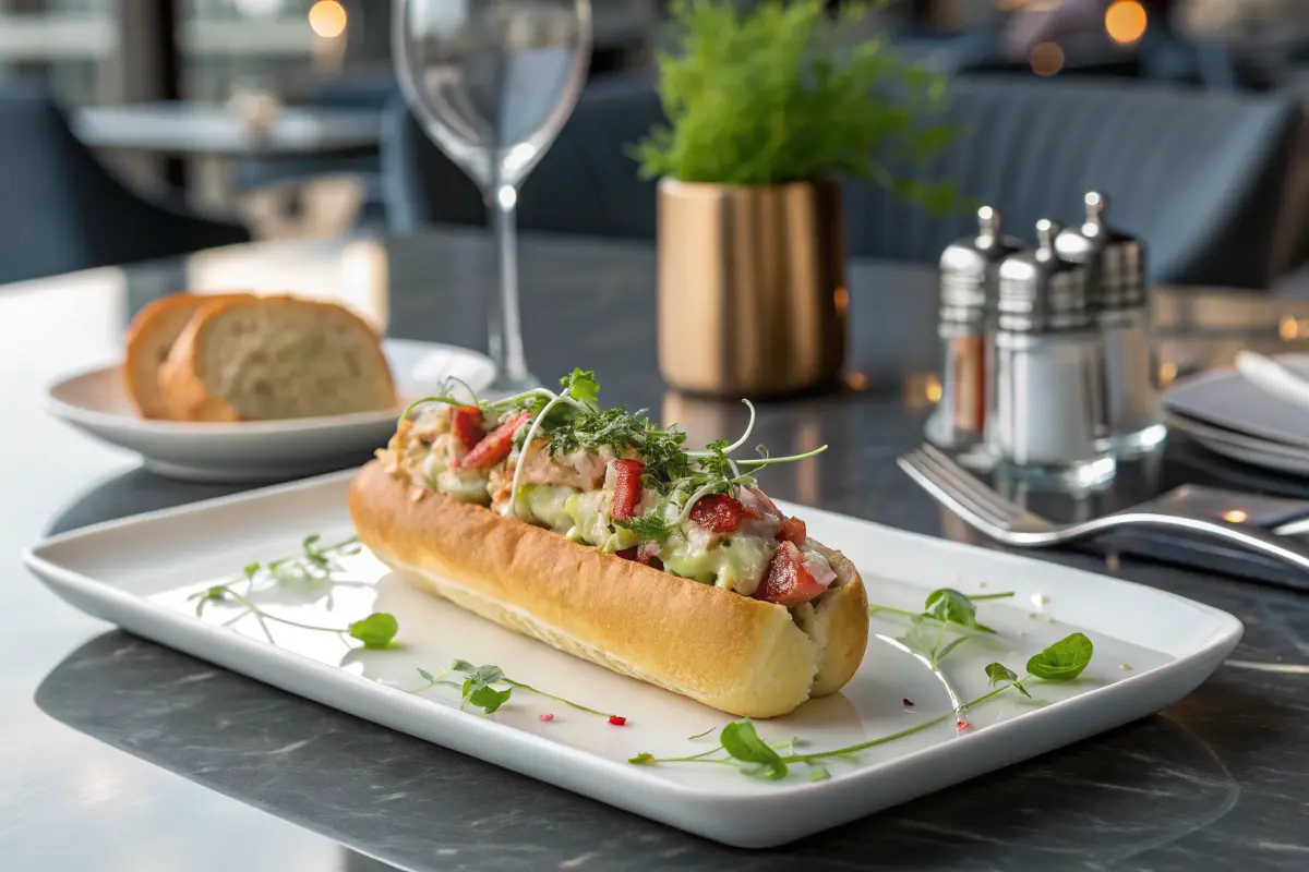 Gourmet lobster roll with tarragon aioli and microgreens