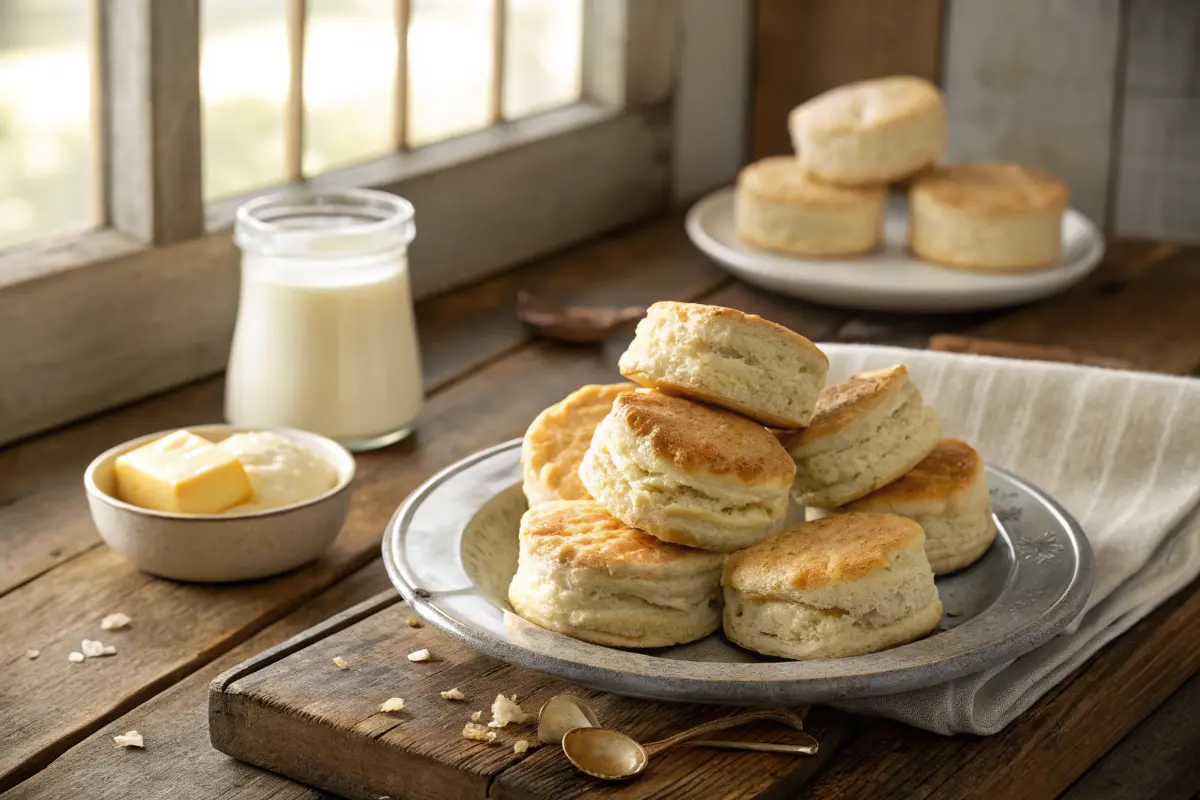 Freshly baked Hardee's biscuits with butter on a rustic table