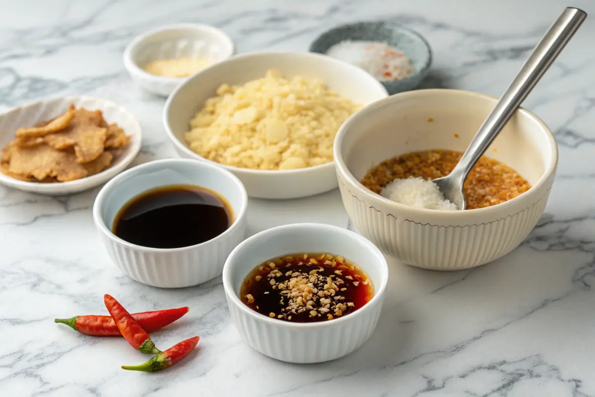 Ingredients for poke marinade being mixed