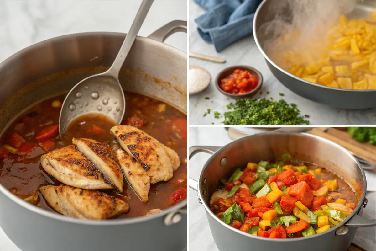 Step-by-step images of cooking healthy chicken tortilla soup