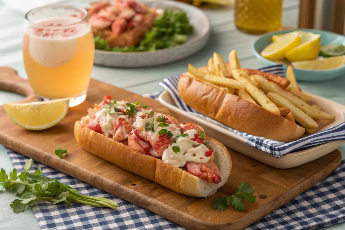 Maine-style and Connecticut-style lobster rolls with fries