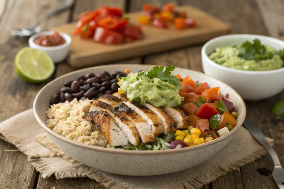 Colorful Chipotle Burrito Bowl with Fresh Ingredients