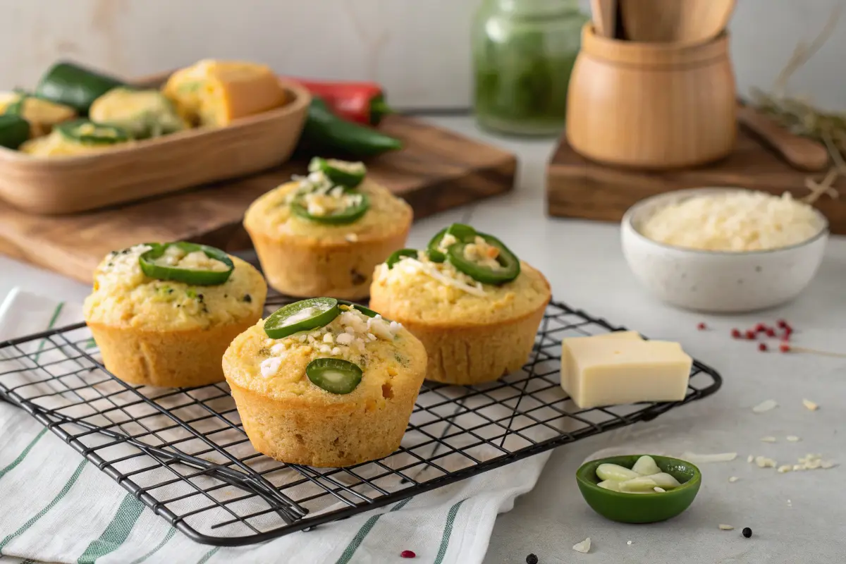 Savory masa cornbread muffins with jalapeños and cheese