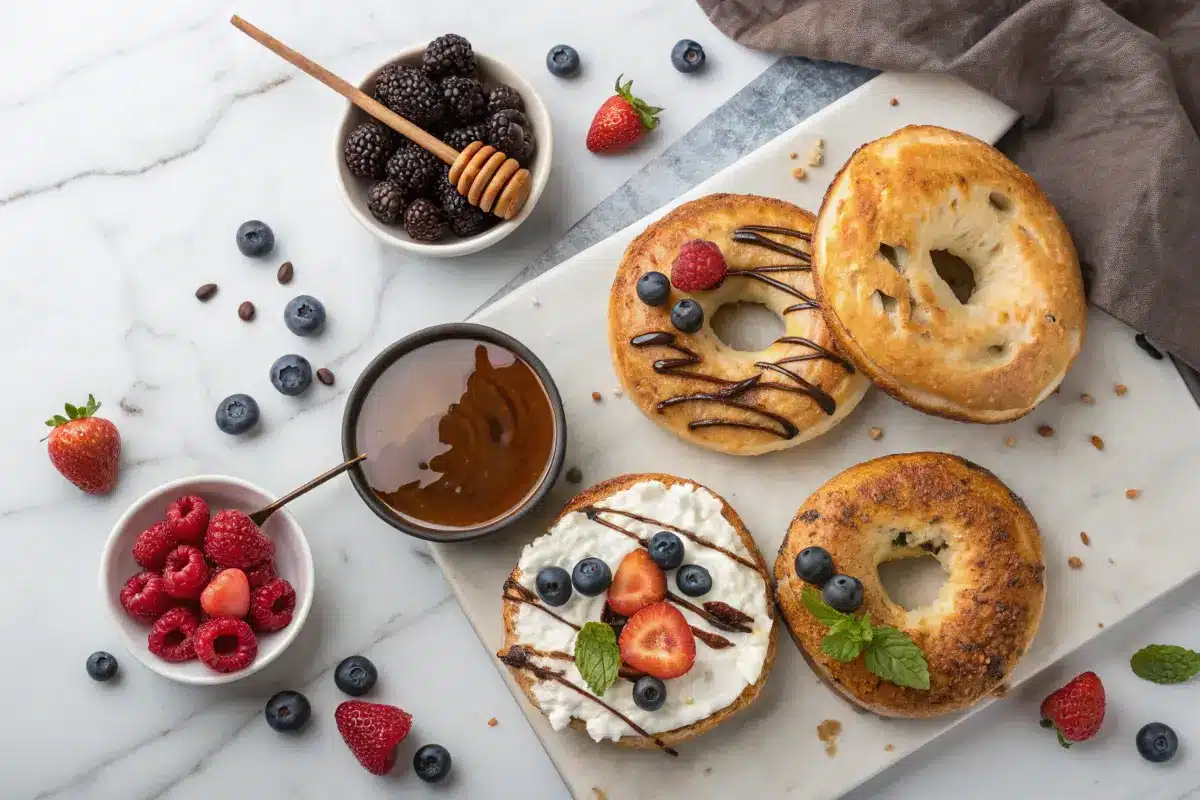 French toast bagel platter with multiple toppings