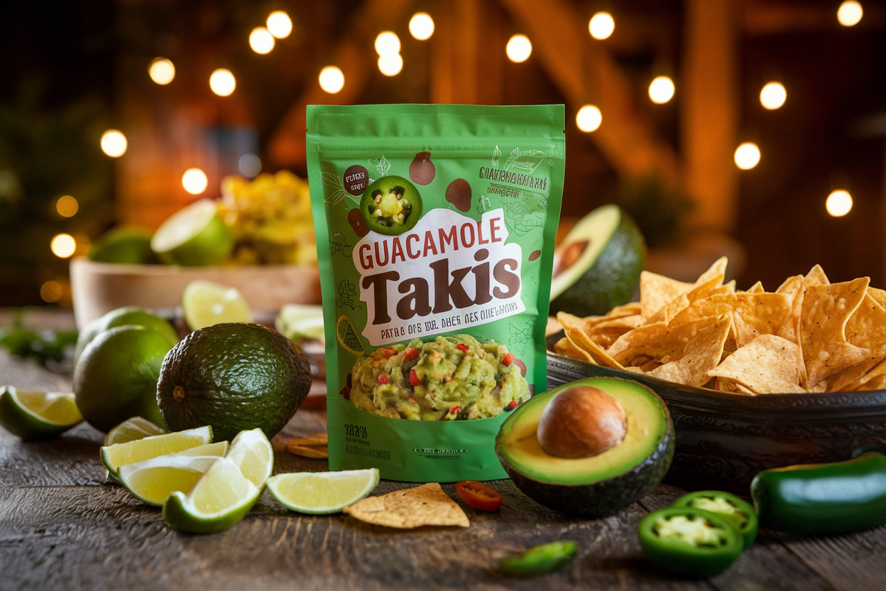 Guacamole Takis bag surrounded by fresh ingredients