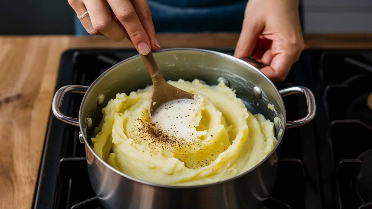 Cooking 4 ingredient potato soup in a pot on the stove.