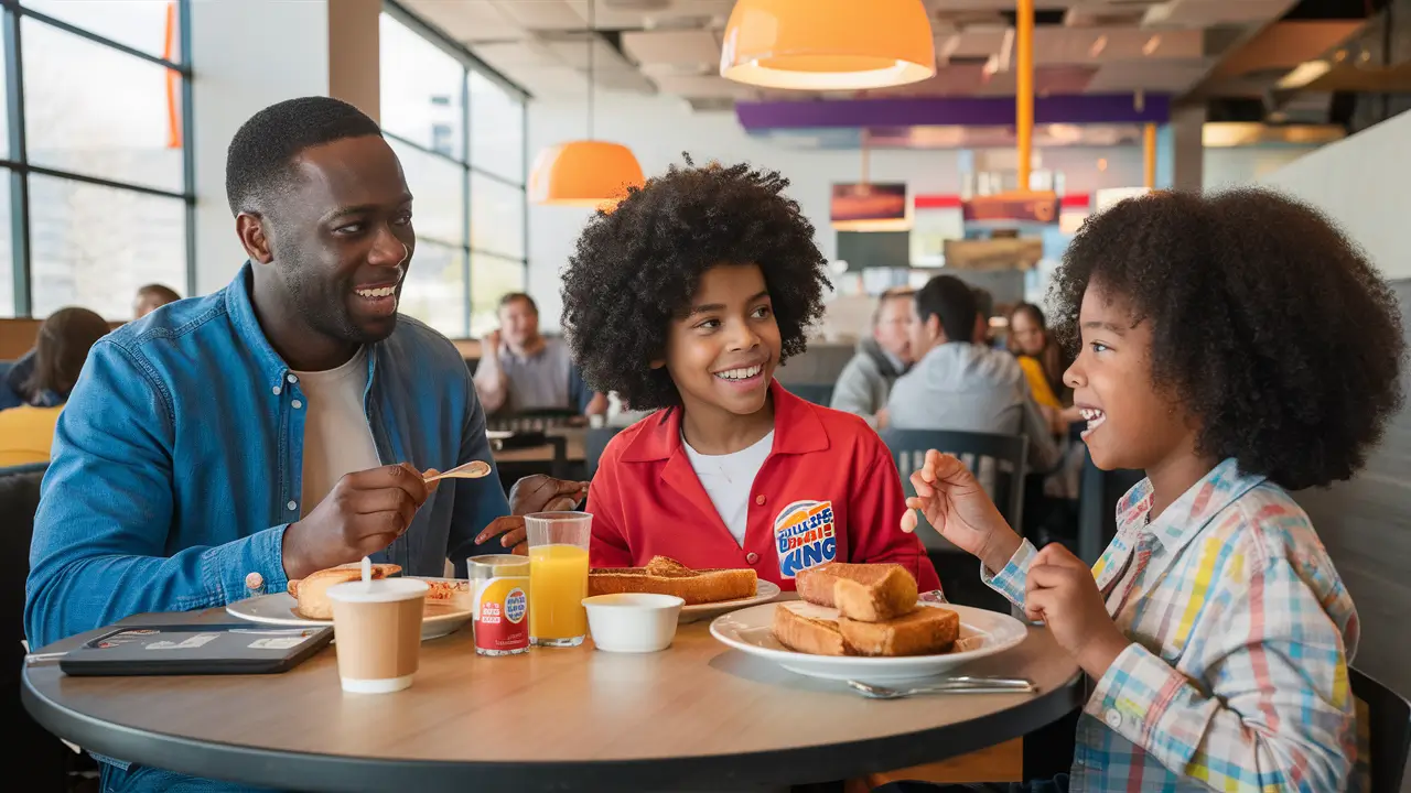 Family enjoying breakfast at Burger King with French Toast Sticks