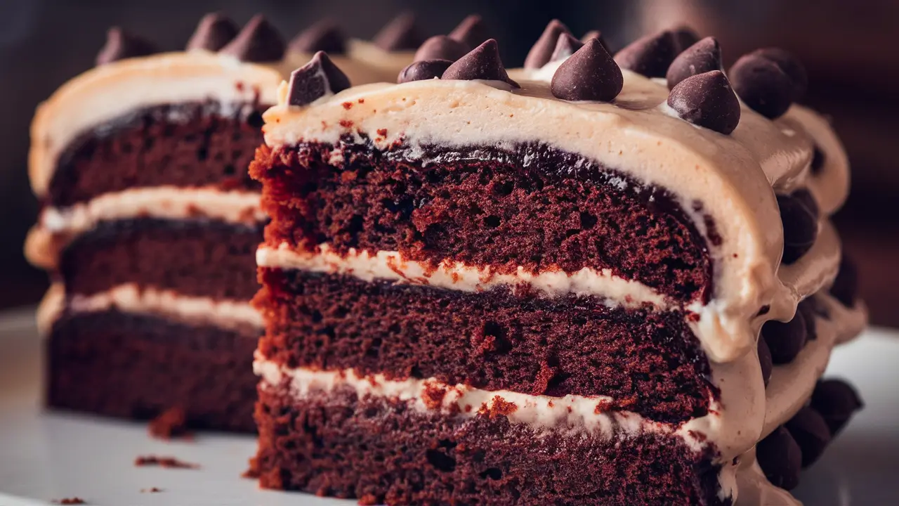  Slice of Layered Triple Chocolate Cake