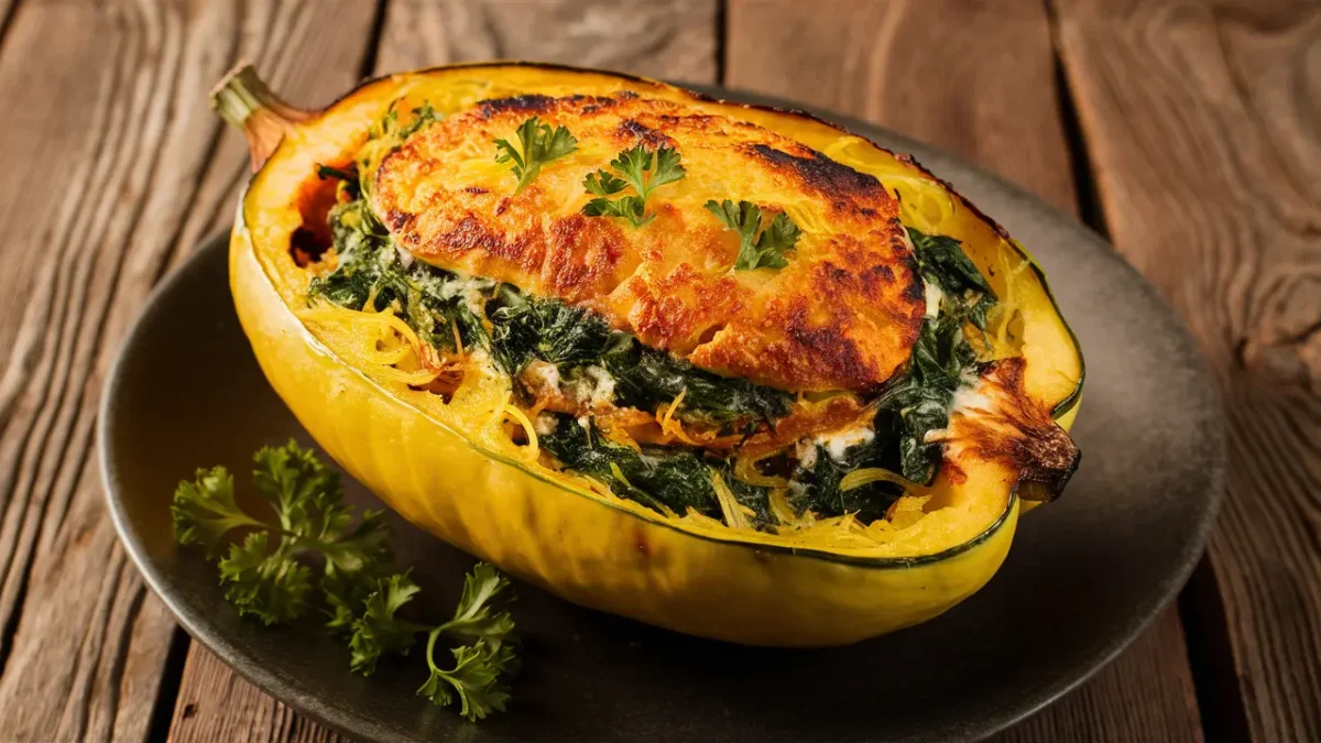 Stuffed spaghetti squash with spinach and cheese