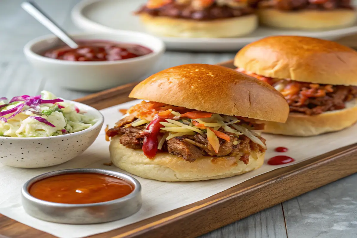 Korean BBQ chicken sliders and jackfruit pulled pork sliders