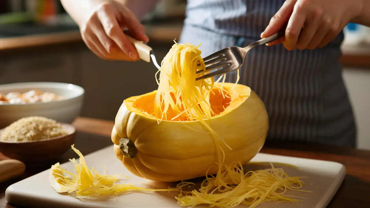 Shredded spaghetti squash strands