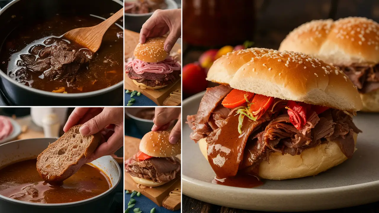 Step-by-step process of making Chicago Italian beef