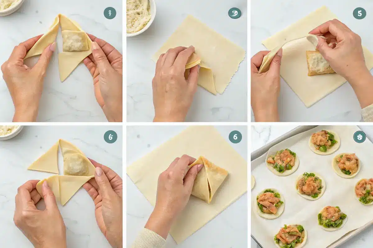 Folding gluten-free wonton wrappers for crab rangoon