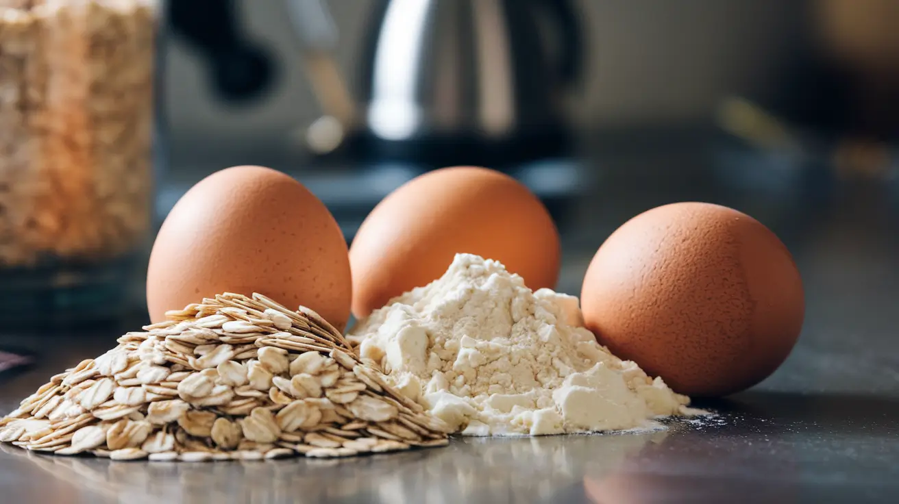 Ingredients for protein pancake mix on a kitchen counter