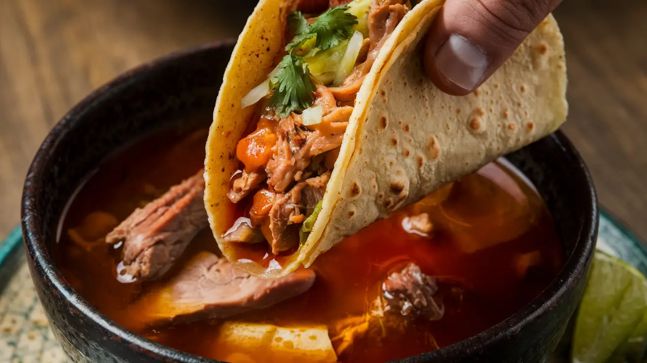  Birria taco dipped into consommé