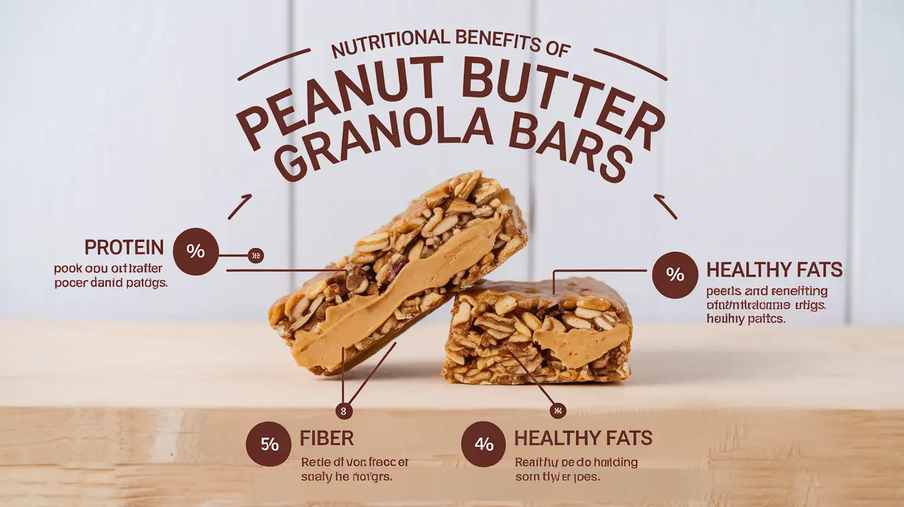 Nutritional benefits of peanut butter granola bars with protein and fiber details.