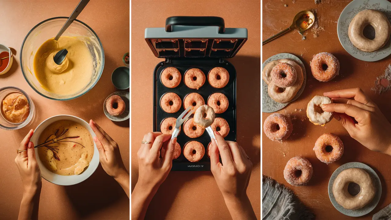 A step-by-step process of making homemade mini donuts.