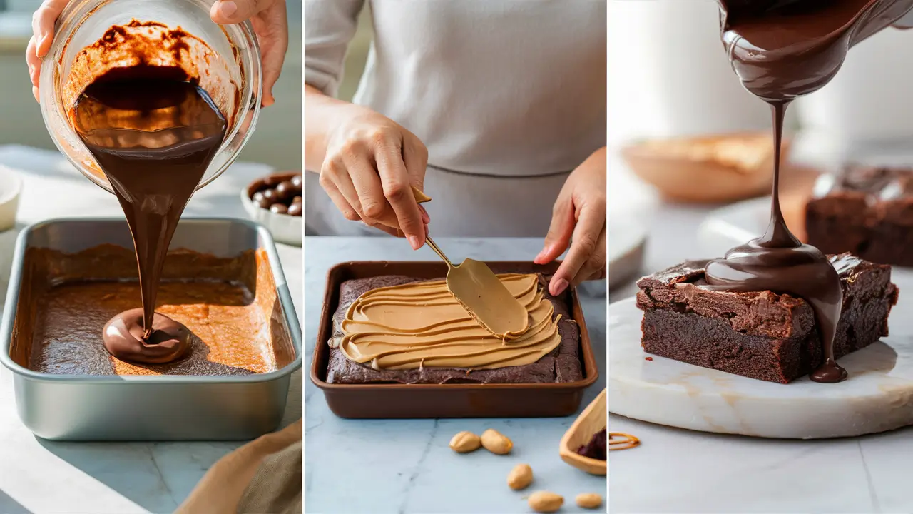 Step-by-step process of making Buckeye brownies at home.