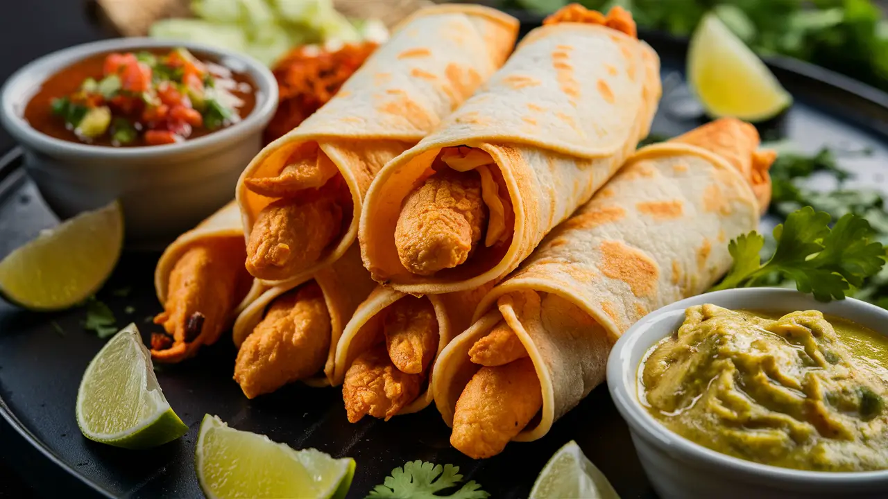 Chicken taquitos with dipping sauces