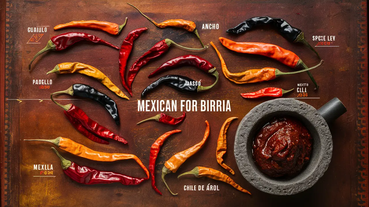 Different dried chilies used in birria preparation