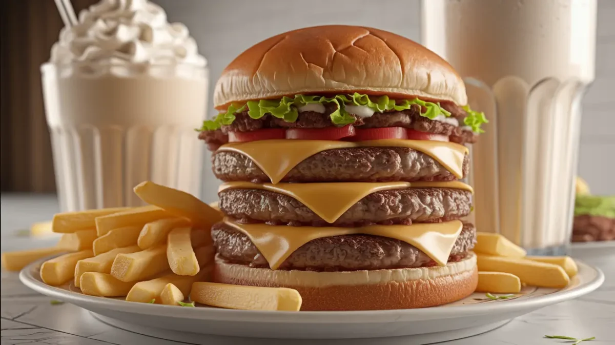 Steak and Shake’s double steakburger with fries and a milkshake