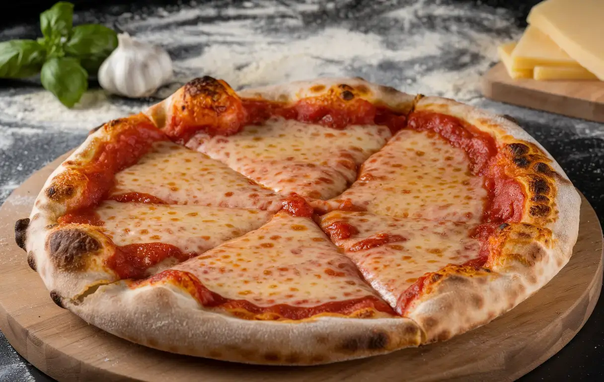 Homemade New Yorker pizza on a wooden cutting board