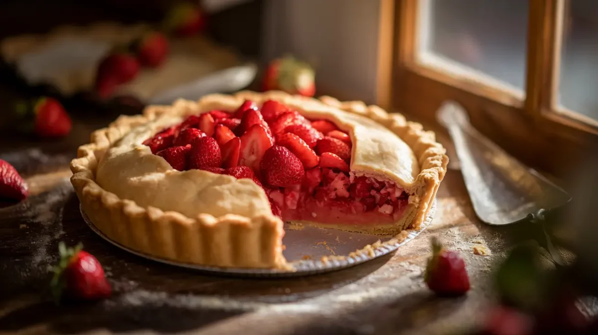 Freshly baked strawberry pie with homemade filling