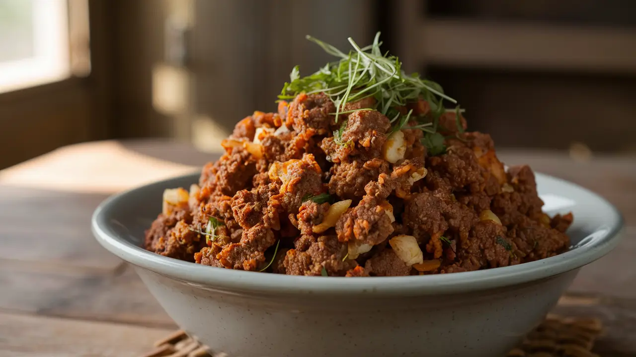  Walnut and cauliflower taco meat in a bowl.