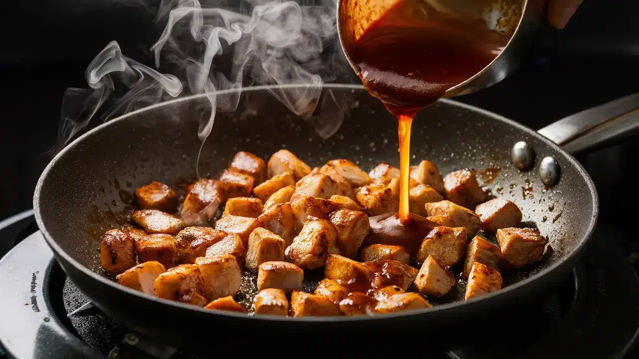 Stir-Frying Chicken for Teriyaki Noodles