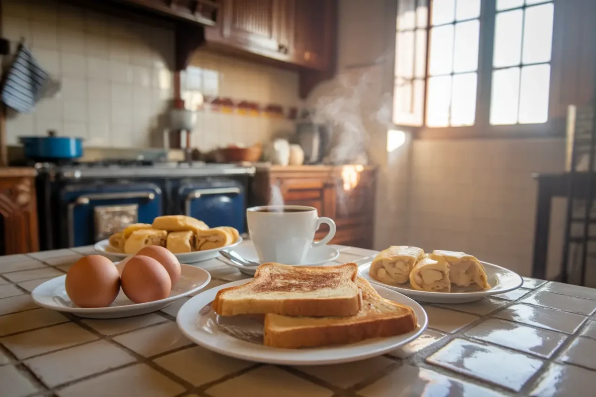 Cuban breakfast with tostada and cafecito