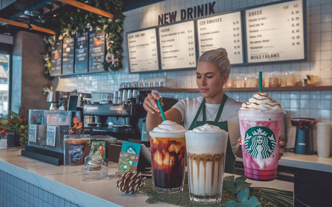 Starbucks café with new 2025 drinks menu