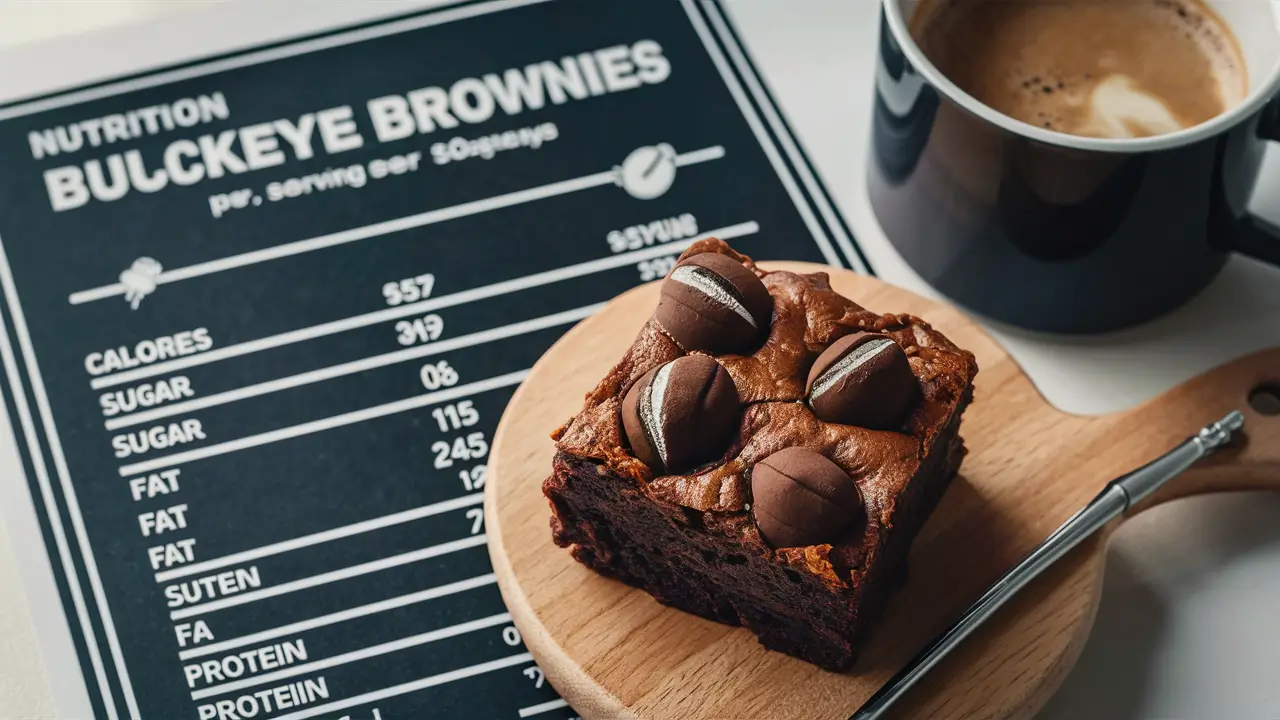 Nutritional breakdown of Buckeye brownies with calorie and sugar content.