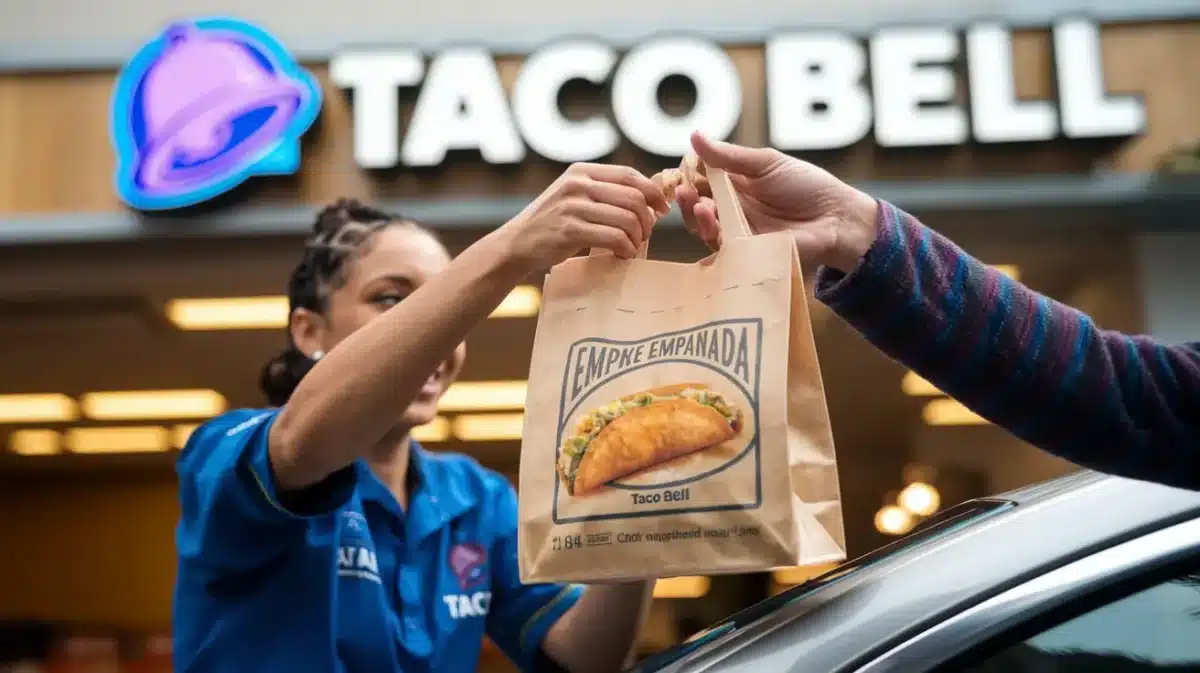 Customer receiving a Taco Bell Chicken Empanada at the drive-thru