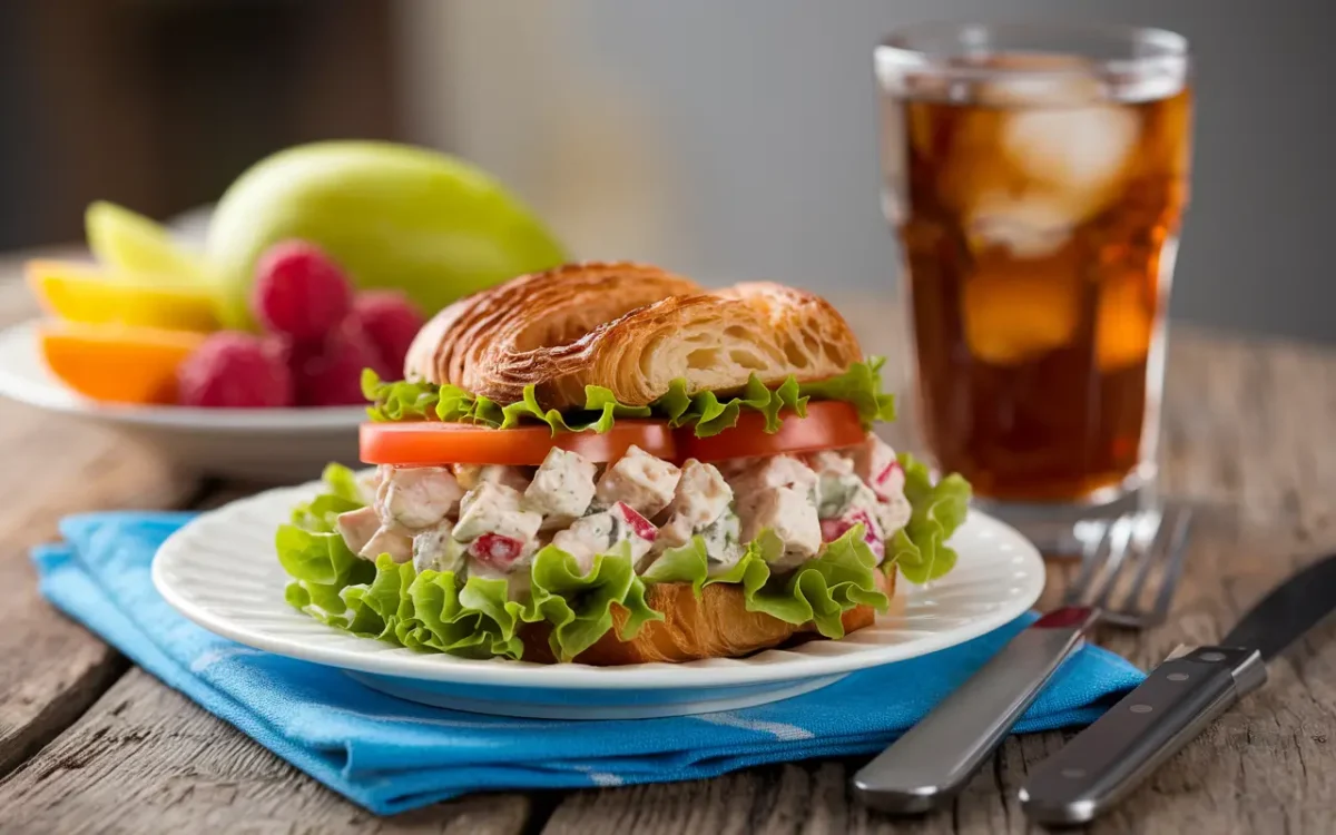 Costco chicken salad croissant sandwich with fresh lettuce