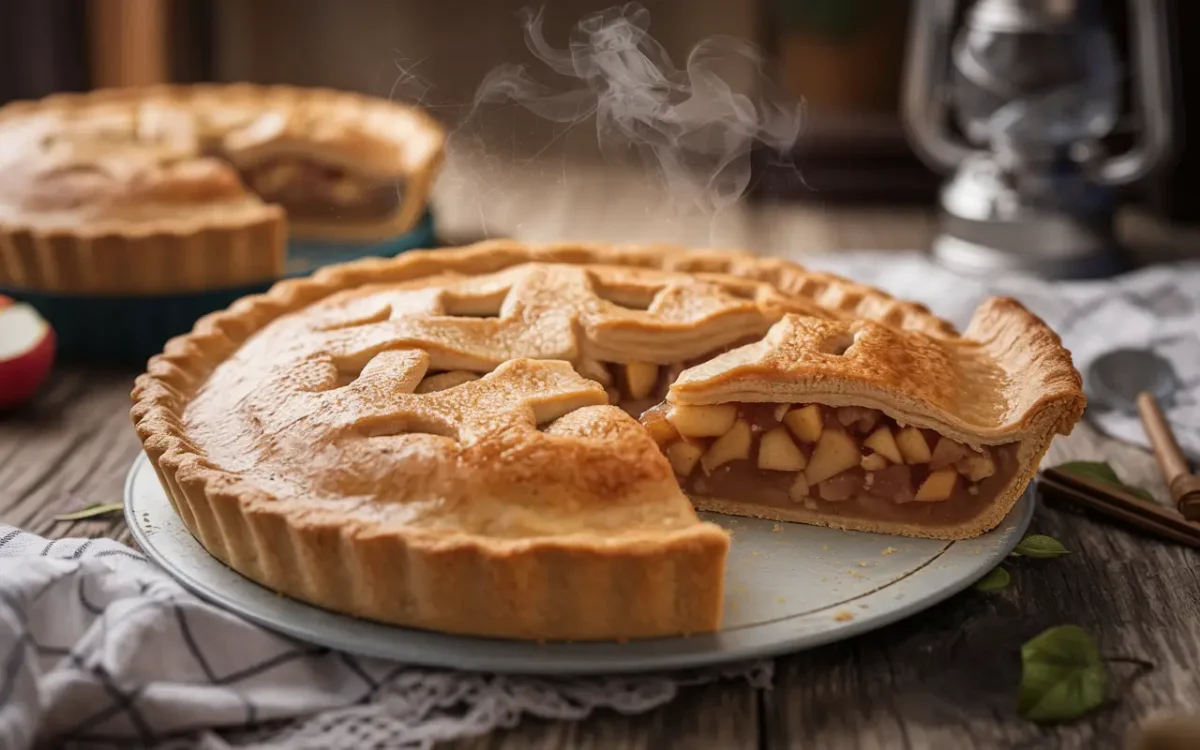 Classic apple pie with a golden crust and π symbol