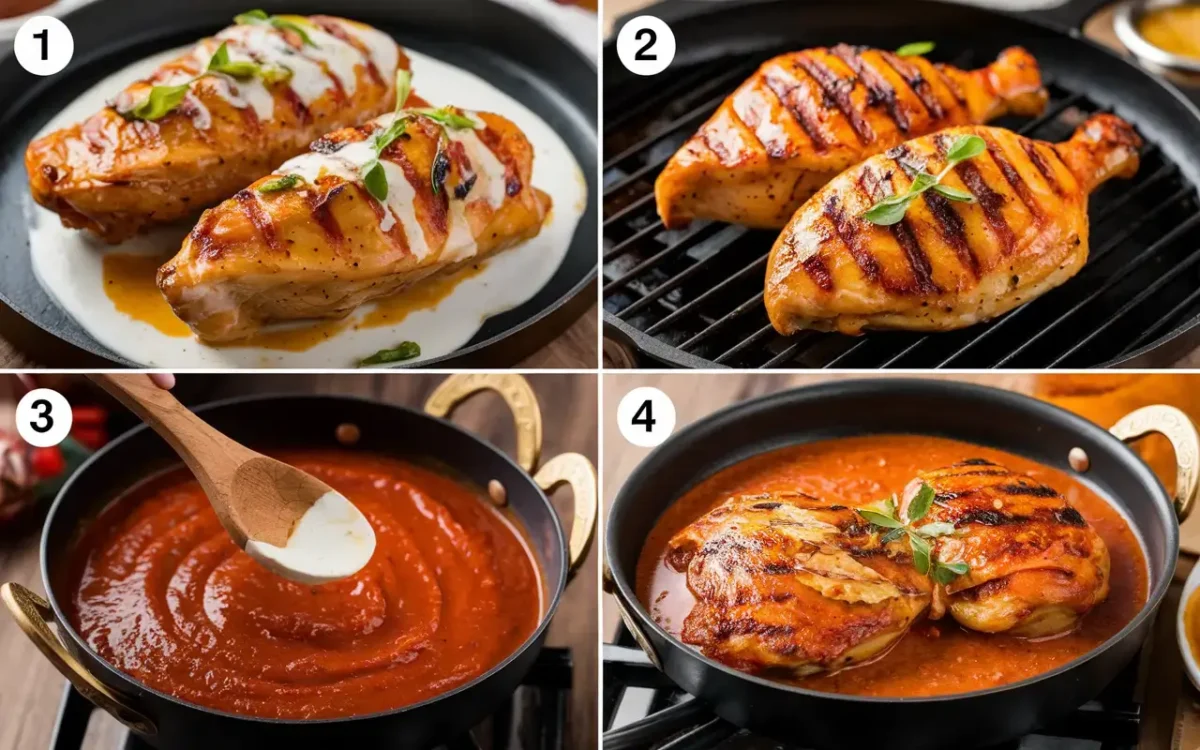 Step-by-step process of cooking butter chicken