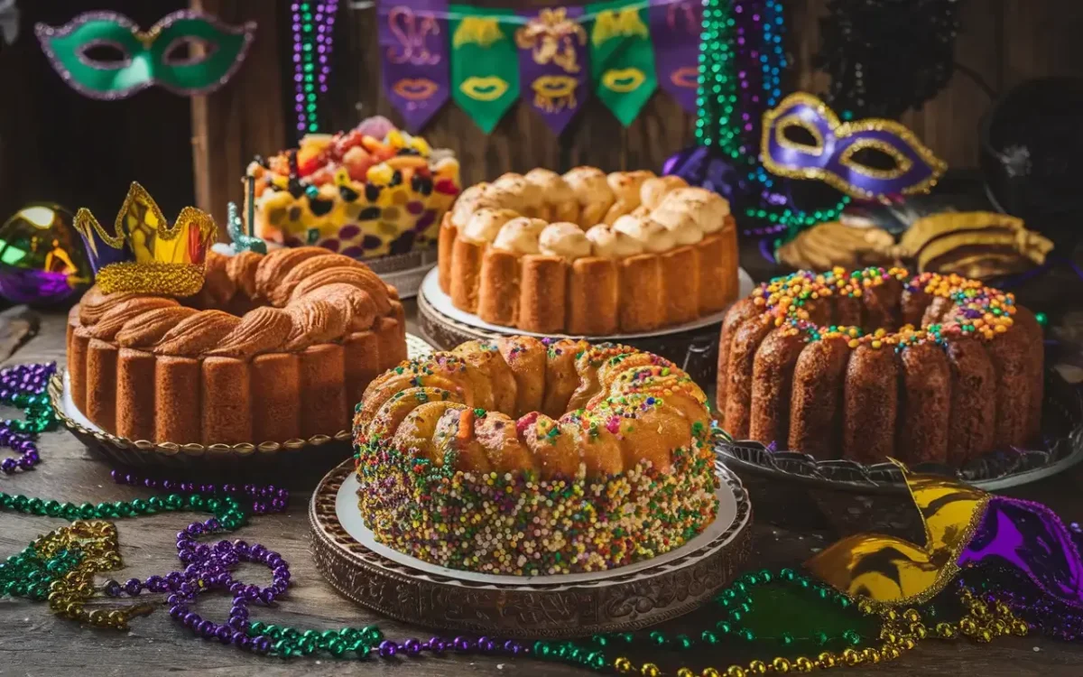 A selection of King Cake flavors, from classic cinnamon to cream cheese