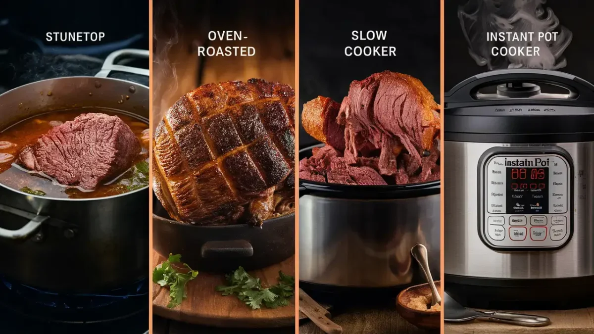 Different ways to cook corned beef – stovetop, oven, slow cooker, and Instant Pot.